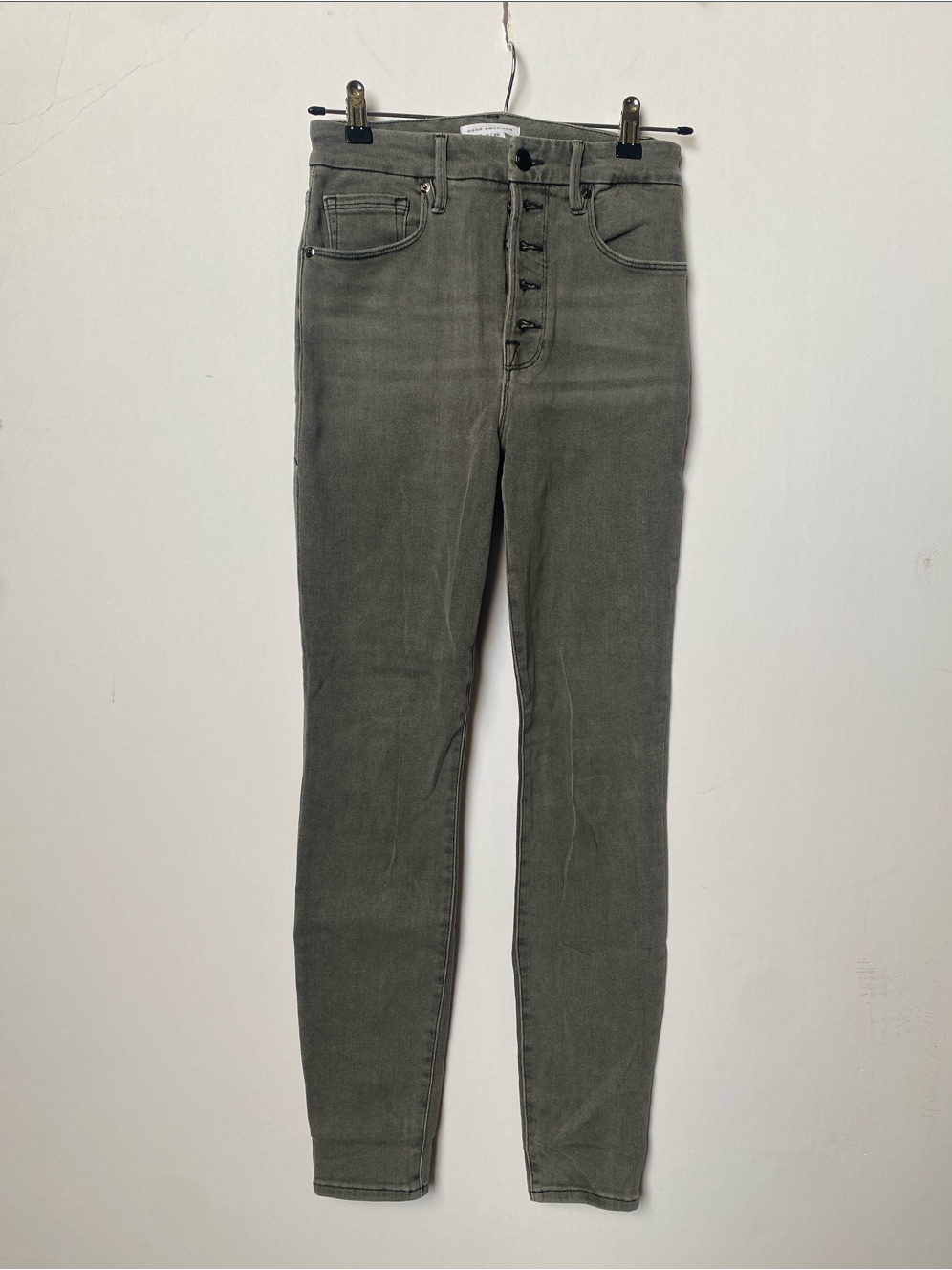 Good American Olive Gray High-Rise Skinny Jeans With Button-Fly